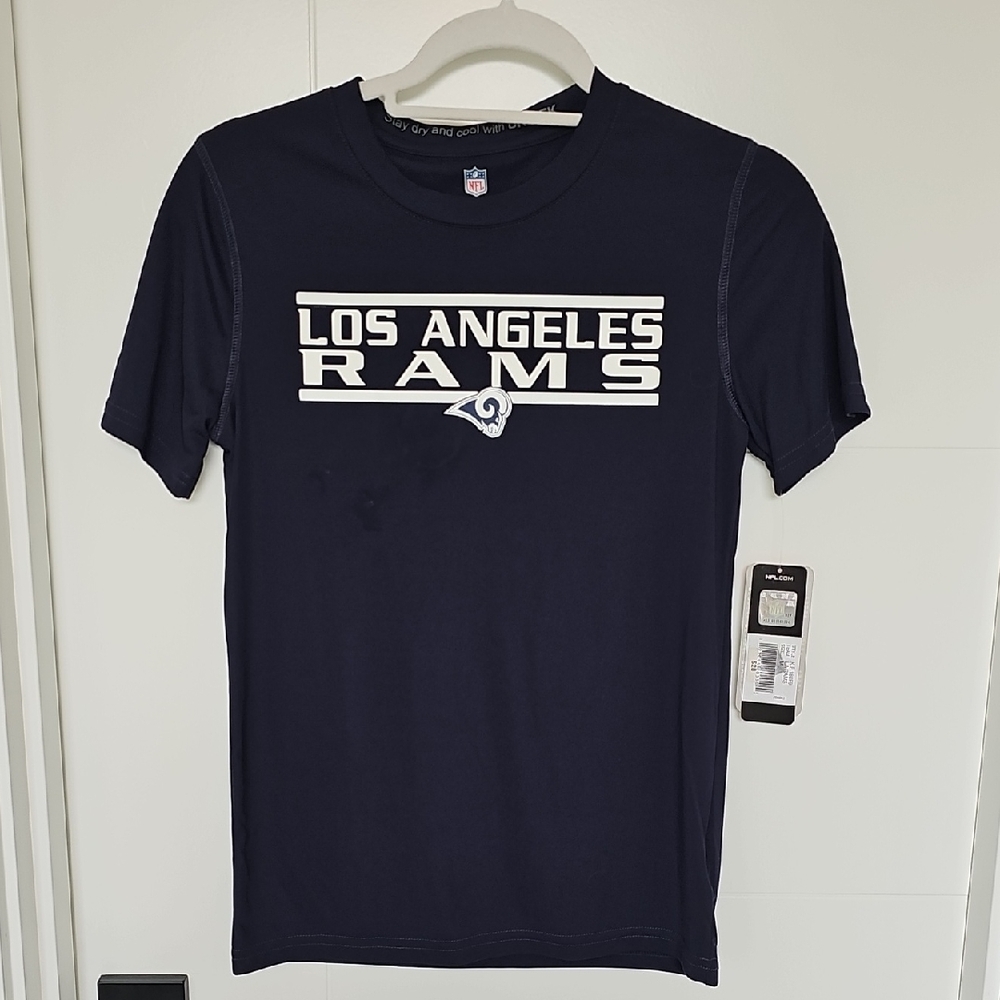NWT NFL Los Angeles Rams Dark Blue & White Short Sleeve Dri Tek Tee Sz M 10/12